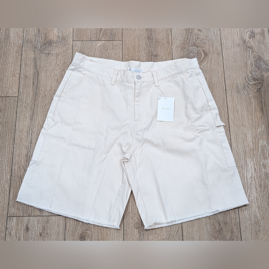 $348 Mens John Elliott Cut-Off Cotton Work Shorts Natural 1 - Small